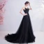 Chic / Belle Noire Robe De Bal 2020 Princesse Bretelles Spaghetti Perlage En Dentelle Fleur Sans Manches Dos Nu Train De Balayage Robe De Ceremonie