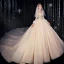 Luxury / Gorgeous Champagne Wedding Dresses 2020 Ball Gown Scoop Neck Beading Crystal Glitter Sequins Long Sleeve Backless Royal Train