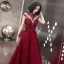 Elegant Burgundy Evening Dresses  2020 A-Line / Princess Beading Rhinestone Sequins Lace Flower High Neck Sleeveless Backless Floor-Length / Long Formal Dresses