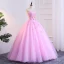 Chic / Beautiful Candy Pink Prom Dresses 2018 Ball Gown Appliques Pearl Strapless Backless Sleeveless Floor-Length / Long Formal Dresses