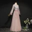 Elegant Blushing Pink Evening Dresses  2020 A-Line / Princess Scoop Neck Pearl Lace Flower Long Sleeve Backless Floor-Length / Long Formal Dresses