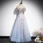 Élégant Bleu Ciel Glitter Paillettes Robe De Bal 2021 Princesse De l'épaule Manches Courtes Dos Nu Longue Robe De Ceremonie