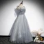 Elegant Grey Rhinestone Prom Dresses 2021 A-Line / Princess Spaghetti Straps Sleeveless Backless Floor-Length / Long Formal Dresses