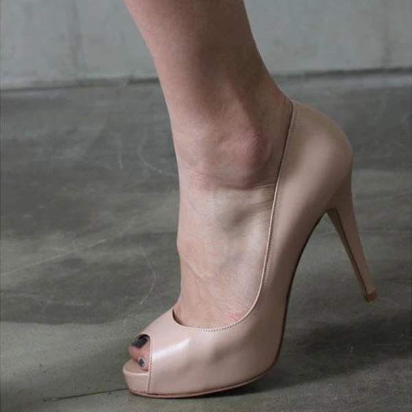 Modest / Simple Nude OL Womens Shoes 2020 Leather 10 cm Stiletto Heels Open / Peep Toe Heels