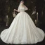 Luxury / Gorgeous Champagne Wedding Dresses 2020 Ball Gown Off-The-Shoulder Beading Sequins Lace Flower Appliques Short Sleeve Backless Royal Train