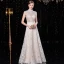 Sparkly Champagne Evening Dresses  2020 A-Line / Princess High Neck Sequins Lace Flower Sleeveless Floor-Length / Long Formal Dresses