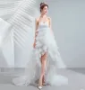 Chic / Beautiful White Wedding Dresses 2020 A-Line / Princess Strapless Sleeveless Backless Cascading Ruffles Court Train