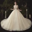Luxury / Gorgeous Champagne Wedding Dresses 2020 Ball Gown Scoop Neck Beading Sequins Lace Flower Appliques 3/4 Sleeve Backless Cathedral Train