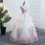 Elegant Ivory Prom Dresses 2018 Ball Gown Appliques Bow Pearl U-Neck Backless Sleeveless Floor-Length / Long Formal Dresses