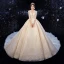 High-end Champagne Wedding Dresses 2020 Ball Gown V-Neck Handmade  Beading Glitter Rhinestone Lace Flower 3/4 Sleeve Backless Royal Train