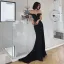 Klassisch Einfarbig Schwarz Abendkleider 2020 Meerjungfrau Off Shoulder Ärmellos Rückenfreies Gespaltete Front Sweep / Pinsel Zug Festliche Kleider