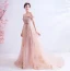 Edles Rosa Abendkleider 2020 A Linie Rüschen Off Shoulder Perlenstickerei Strass Pailletten Ärmellos Rückenfreies Sweep / Pinsel Zug Festliche Kleider