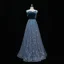 Scintillantes Bleu D'encre Robe De Soirée 2020 Princesse Bretelles Spaghetti Paillettes Sans Manches Dos Nu Longue Robe De Ceremonie
