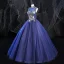 Vintage / Retro Royal Blue Prom Dresses 2020 Ball Gown High Neck Beading Rhinestone Lace Flower Sleeveless Backless Floor-Length / Long Formal Dresses