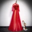 Elegante Rot Abendkleider 2020 A Linie Stehkragen Star Pailletten Schleife 3/4 Ärmel Rückenfreies Lange Festliche Kleider