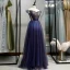Chic / Belle Bleu Marine Dégradé De Couleur Robe De Soirée 2020 Princesse De l'épaule Manches Courtes Dos Nu Longue Robe De Ceremonie