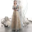 Elegant Champagne Lace Flower Sequins Prom Dresses 2021 A-Line / Princess Scoop Neck Long Sleeve Backless Floor-Length / Long Formal Dresses