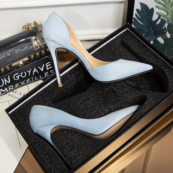 Schlicht Himmelblau Büro OL Pumps 2020 Leder Wildleder 10 cm Stilettos Spitzschuh Pumps