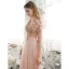 Classy Blushing Pink Feather Lace Flower Prom Dresses 2021 A-Line / Princess V-Neck Beading Rhinestone Sequins Short Sleeve Floor-Length / Long Formal Dresses