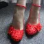 Chic / Beautiful Red Low Heel Wedding Shoes 2020 Lace Flower Appliques Pearl 4 cm Stiletto Heels Pointed Toe Wedding Pumps