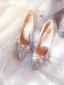 Charmant Silber Handgefertigt Brautschuhe 2020 Leder Spitze Strass Pailletten 7 cm Stilettos Spitzschuh Hochzeit Pumps