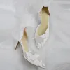 Elegante Marfil Hecho a mano Transparentes Zapatos de novia 2020 Cuero Bowknot Con Encaje Flor 6 cm Stilettos / Tacones De Aguja Punta Estrecha Boda High Heels