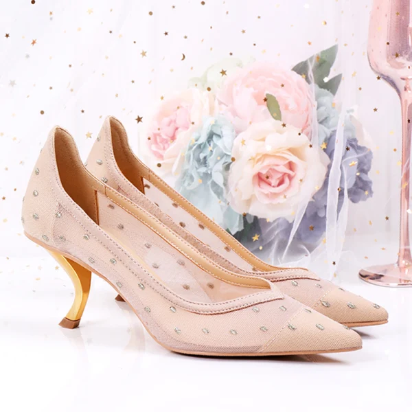Eleganckie Ecru Przebili Buty Ślubne 2020 Z Koronki 6 cm Szpilki Szpiczaste Ślub Czółenka