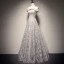 Chic / Beautiful Grey Prom Dresses 2018 A-Line / Princess Star Beading Off-The-Shoulder Backless Sleeveless Floor-Length / Long Formal Dresses