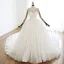 Luxe Ivoire Robe De Mariée 2020 Robe Boule Encolure Dégagée Perlage En Dentelle Faux Diamant Paillettes Manches Longues Dos Nu Cathedral Train