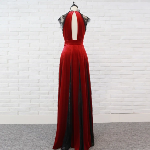 Chic / Beautiful Burgundy Evening Dresses  2018 Empire Lace Flower Suede Scoop Neck Backless Sleeveless Floor-Length / Long Formal Dresses