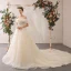 Élégant Champagne Robe De Mariée 2020 Princesse De l'épaule Noeud En Dentelle Fleur Appliques Manches Courtes Dos Nu Cathedral Train