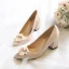 Edles Champagner Satin Brautschuhe 2020 Perle Strass 9 cm Thick Heels Spitzschuh Hochzeit Pumps