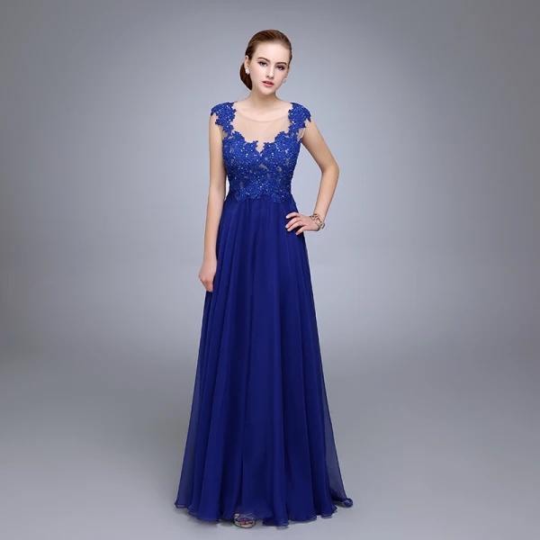 Classy Royal Blue Evening Dresses 2020 A-Line / Princess Scoop Neck Rhinestone Lace Flower Sleeveless Floor-Length / Long Formal Dresses