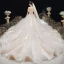 Charming Champagne Wedding Dresses 2020 A-Line / Princess Off-The-Shoulder Lace Flower Sleeveless Backless Cathedral Train