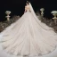 Luxury / Gorgeous Champagne Glitter Wedding Dresses 2020 Ball Gown Off-The-Shoulder Beading Rhinestone Lace Flower Sleeveless Backless Cathedral Train
