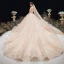Charming Champagne Wedding Dresses 2020 Ball Gown Off-The-Shoulder Beading Rhinestone Sequins Lace Flower Short Sleeve Backless Cathedral Train