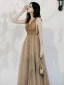 Chic / Beautiful Champagne Glitter Evening Dresses  2020 A-Line / Princess V-Neck Beading Sleeveless Backless Floor-Length / Long Formal Dresses