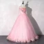 Flower Fairy Candy Pink Prom Dresses 2020 Ball Gown Off-The-Shoulder Pearl Rhinestone Appliques Lace Flower 1/2 Sleeves Backless Floor-Length / Long Formal Dresses