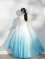 Chinese style Gradient-Color Ivory Cheongsam / Qipao Evening Dresses  2021 Chiffon A-Line / Princess High Neck Beading Short Sleeve Floor-Length / Long Formal Dresses