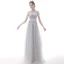 Classy Grey Prom Dresses 2020 A-Line / Princess Scoop Neck Pearl Rhinestone Sequins Lace Flower Short Sleeve Backless Floor-Length / Long Formal Dresses