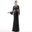 Scintillantes Noire Robe De Soirée 2020 Trompette / Sirène V-Cou Ceinture Paillettes Manches Longues Longue Robe De Ceremonie