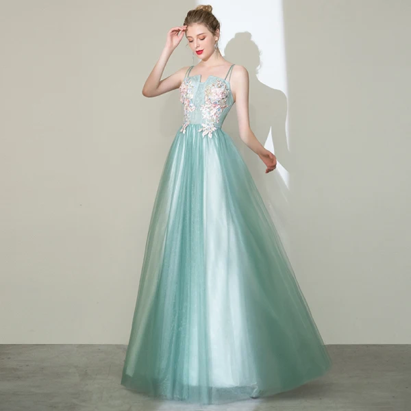 Charming Mint Green Prom Dresses 2020 A-Line / Princess Spaghetti Straps Pearl Rhinestone Lace Flower Sleeveless Backless Floor-Length / Long Formal Dresses