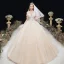 Charming Champagne Wedding Dresses 2020 Ball Gown Off-The-Shoulder Beading Lace Flower Sleeveless Backless Chapel Train