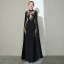 Style Chinois Noire Robe De Soirée 2020 Trompette / Sirène Col Haut Appliques En Dentelle Manches Courtes Fendue devant Longue Robe De Ceremonie
