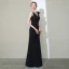 Élégant Couleur Unie Noire Robe De Soirée 2020 Trompette / Sirène V-Cou Sans Manches Dos Nu Longue Robe De Ceremonie