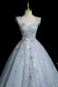 Charming Sky Blue Beading Sequins Appliques Prom Dresses 2025 Ball Gown Square Neckline Sleeveless Backless Floor-Length / Long Prom Formal Dresses