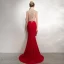 Sexy Rouge Robe De Soirée 2020 Trompette / Sirène Encolure Dégagée Perlage Faux Diamant En Dentelle Fleur Sans Manches Dos Nu Train De Balayage Robe De Ceremonie