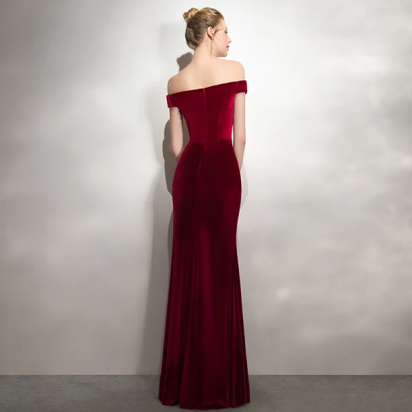 Charming Burgundy Evening Dresses 2020 Trumpet / Mermaid Suede Off-The-Shoulder Gold Lace Flower Beading Sequins Sleeveless Backless Floor-Length / Long