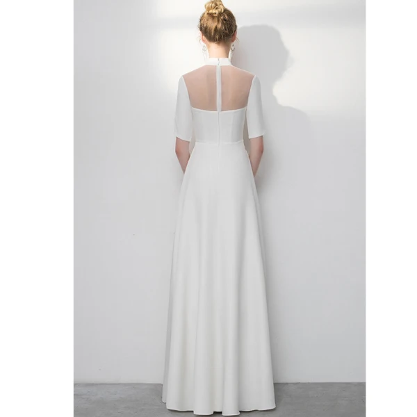 Style Chinois Ivoire Robe De Soirée 2020 Princesse Col Haut Brodé 1/2 Manches Longue Robe De Ceremonie