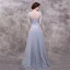 Chic / Beautiful Grey Evening Dresses  2018 A-Line / Princess Lace Flower Sash Scoop Neck Backless 3/4 Sleeve Floor-Length / Long Formal Dresses